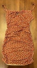 Windsor Orange Flowered Ruched Mini Dress| Size S