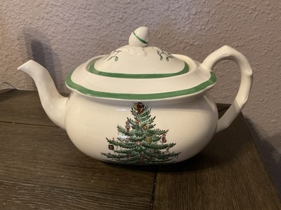 Vintage Spode Christmas Tree Teapot & Lid  Green Trim ~ Made in England~