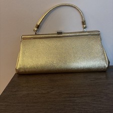 Vintage 60 s Metallic Gold Elegant Purse Evening Clutch Beautiful Hidden Handle
