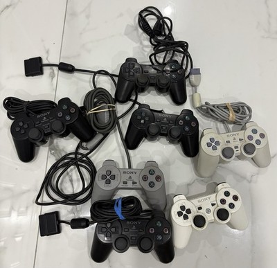 Lot x7 Playstation 1 2 3 Controllers Black White Wireless & Wired