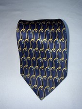 Fabergé 100% Silk Tie Blue Gold Geometric Logo One Size Handmade made in USA