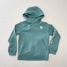 Carhartt Girls Graphic Hoodie L 12 Teal Fleece Pullover Logo Sweatshirt Kids