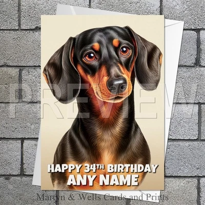 MARTYN & WELLS Dachshund birthday card. 5x7 inches. Dog. Mum. Dad. Personalised, plus envelope.