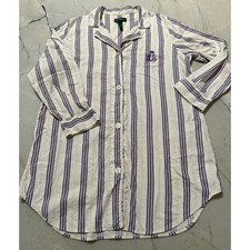 Lauren Ralph Lauren Cotton Striped Sleep Shirt Nightgown Purple White XL