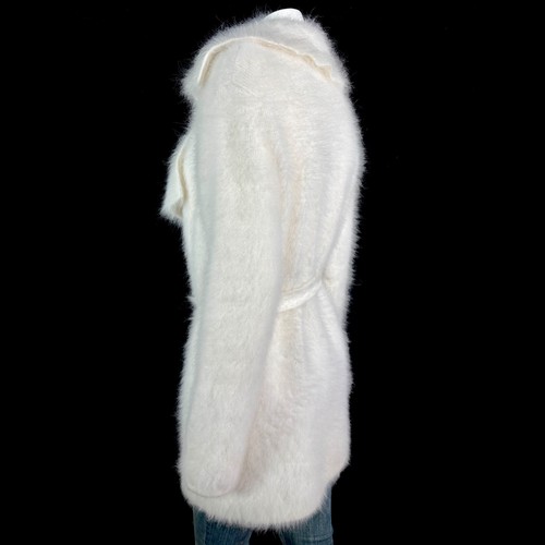 80% Angora Fuzzy White Open-Front Unlined Cardigan Sweater Coat Jacket 39" bust - Picture 5 of 10