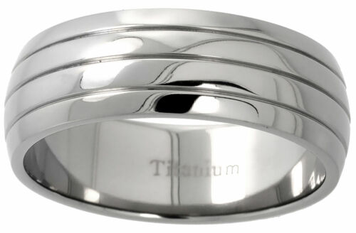 Titanium Ring Men Women Wedding Band 3 Grooves Domed High Polish Comfort Fit 8mm - Picture 1 of 1