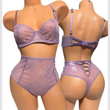 Victorias Secret Dream Angels Set Dot Mesh Unlined  Balconette Bra  Thong New