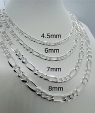 .925 Sterling Silver Figaro Link Chains Men's/Women's 4.5mm - 8mm Length 16"-30"