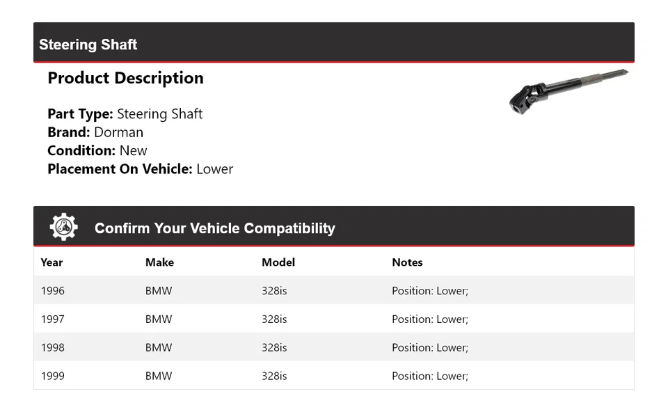 Eje de dirección inferior para BMW 328is Dorman 1996-1999 1997 1998 Foto 2 de 4