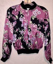 Vtg 100% Silk Slb Floral Zip Up Jacket Petite *bundle & Save* $1 Ships More