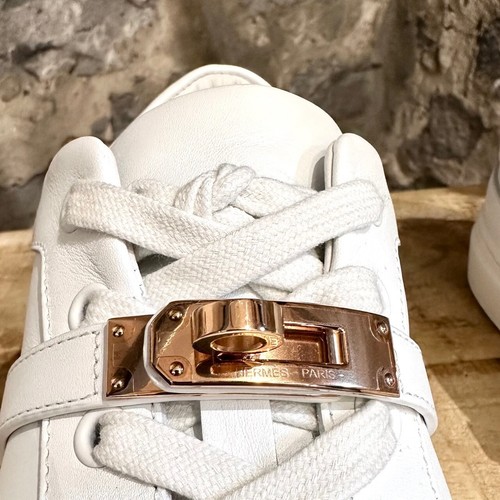Hermès White Leather Femme Day Kelly Accent Sneakers - 36 IT - Picture 4 of 15