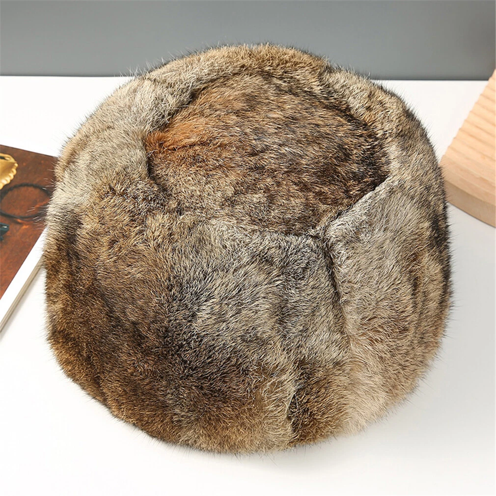 100% Real Rabbit Fur Hat Winter Warm Flat Top Cap Thicken