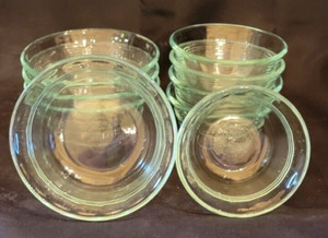 Set of 9 Corning Pyrex 3 Ring Green Glass Custard Ramekins - VTG 5-6 oz/ 4-10oz