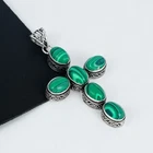 925 Sterling Silver Natural Malachite Gemstone Handmade Jewelry Cross Pendant