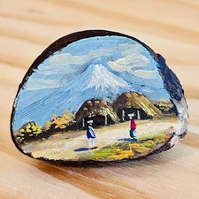 Vintage Native South  American Hand Painted Tagua Nut Mountain Traditional Scene