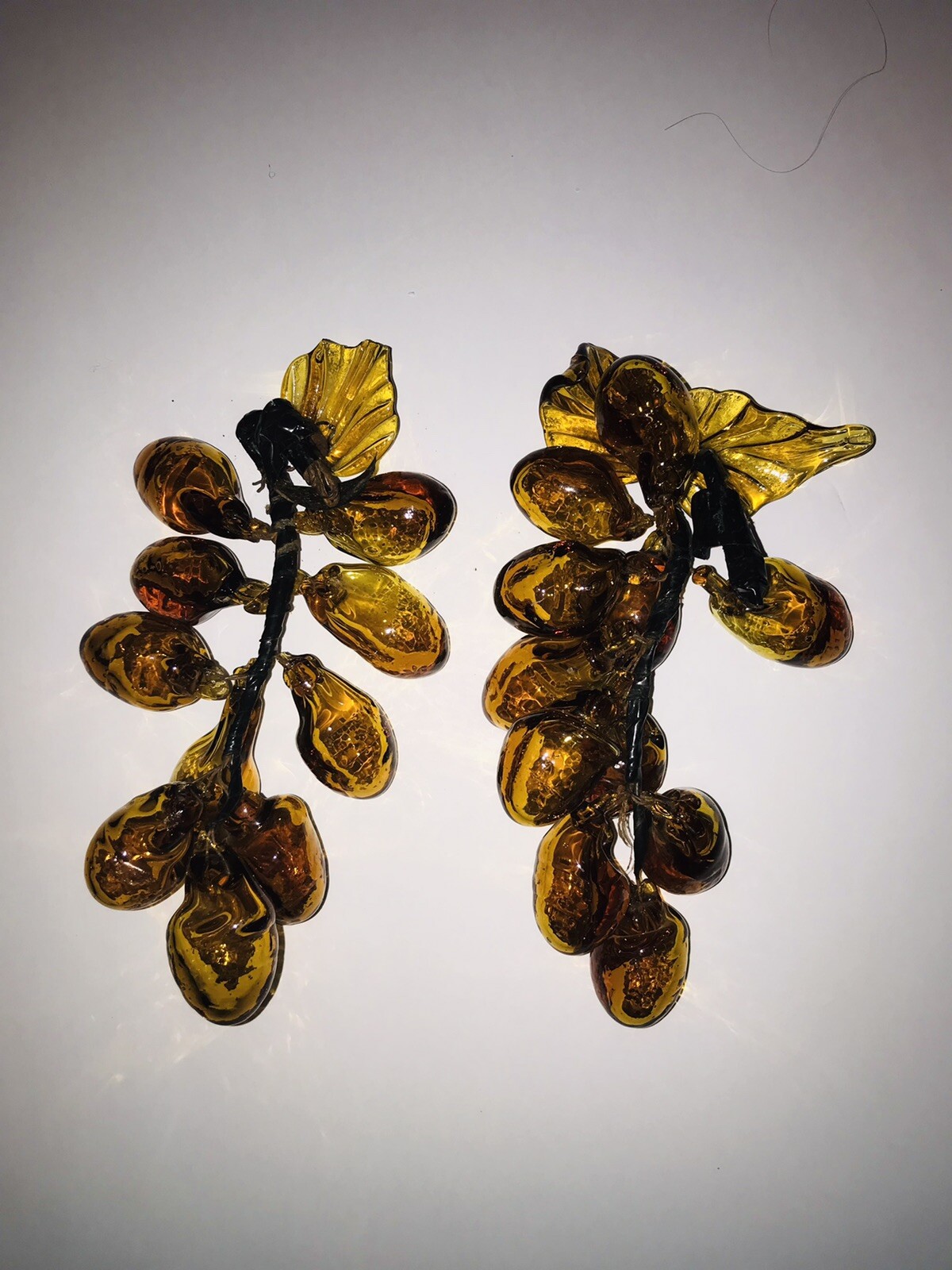 Vintage Amber Yellow Gold Hand Blown Glass Grape Clusters Bunch MCM