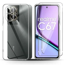 For REALME C67 4G TEMPERED GLASS SCREEN PROTECTOR + CLEAR SILICONE CASE COVER