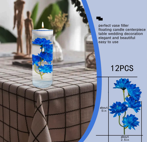 12 Stck. Blau Künstliche Blume für schwimmende Kerze Mittelstücke, Kunstblumenvase - Bild 7 von 12