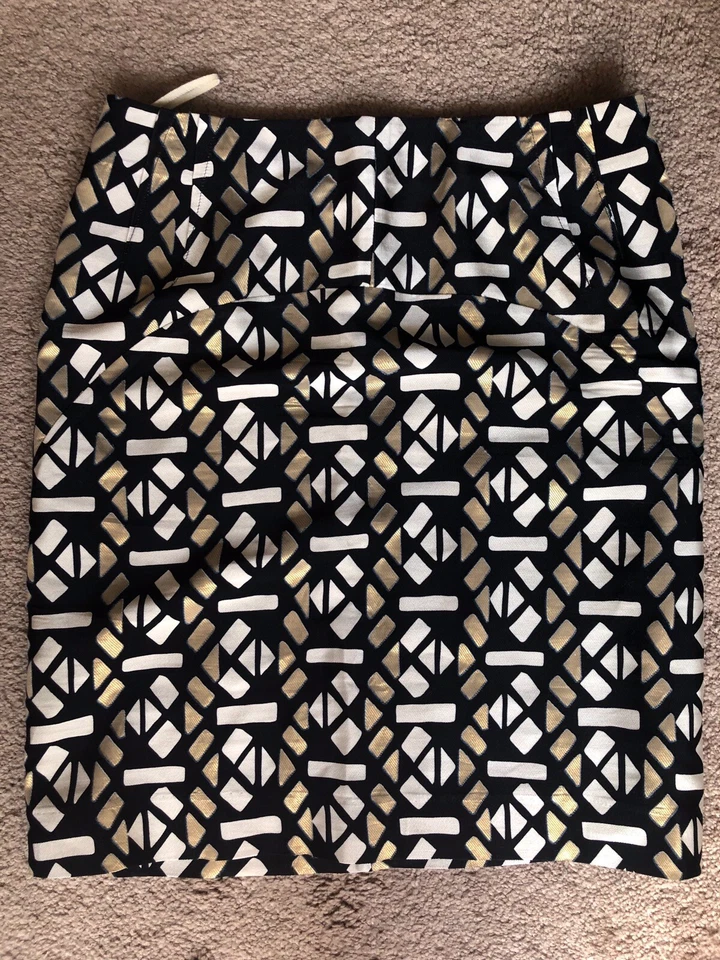 *MARNI* Falda Brocado Jacquard Negro Blanco Dorado Talla 44 EE. UU. 14 Foto 3 de 4