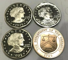 1979, 1980, 1981 S + 1982 TOKEN Susan B Anthony  PROOFS INCLUDES 2 TYPE 1 PROOFS