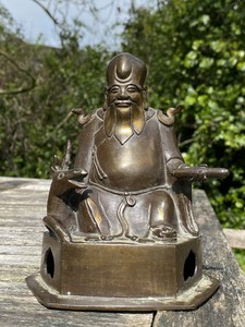 CHINESE MING DYNASTY PARCEL GILT BRONZE SHOULAO RIDING A DEER