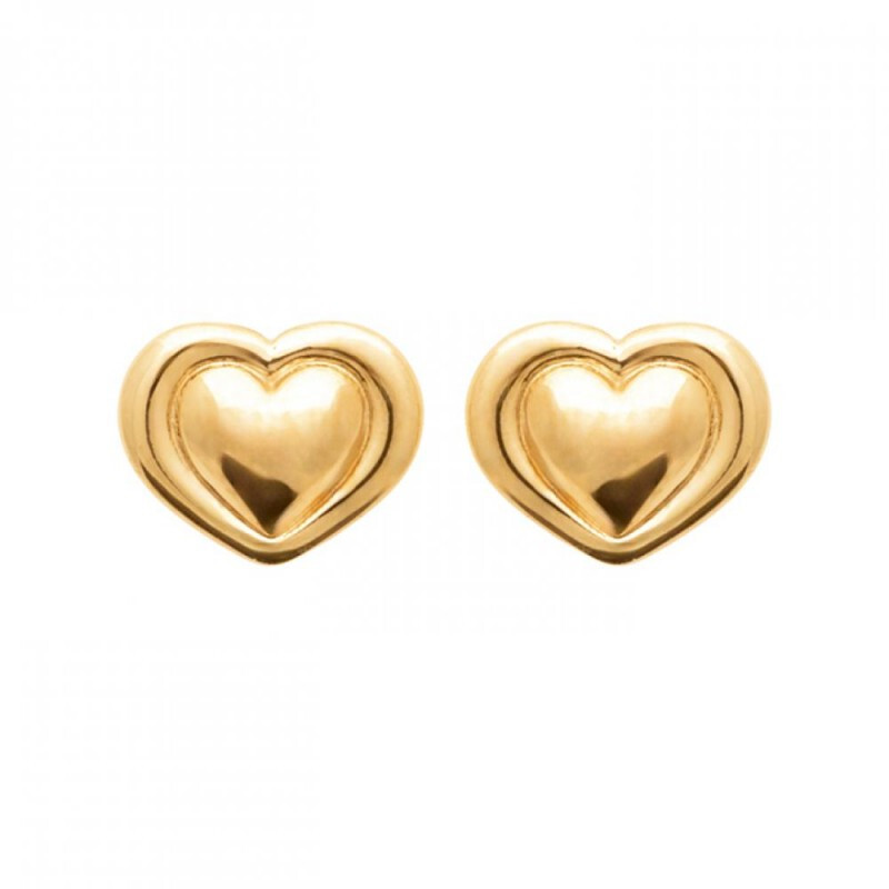 Boucles d'oreilles puces coeur plaqué or 18 carats anti-allergie pour lobes sensibles