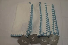 Set of 4 Noble Excellence White with Blue Crocheted Edge Cotton Napkins 20 X 20
