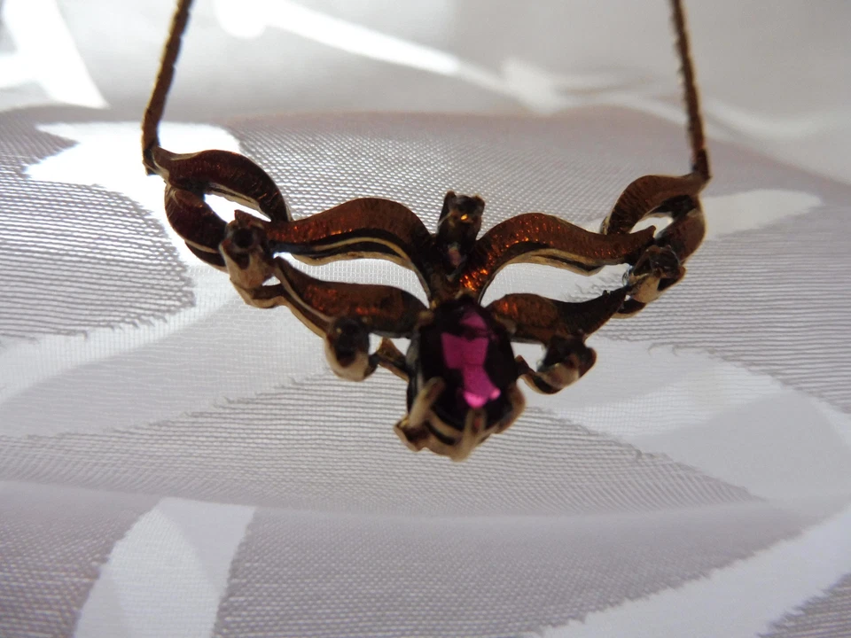 Elegante Vecchio Collier In Argento 835 Placcato Oro Con Pietre Smerigliate - Immagine 3 di 4