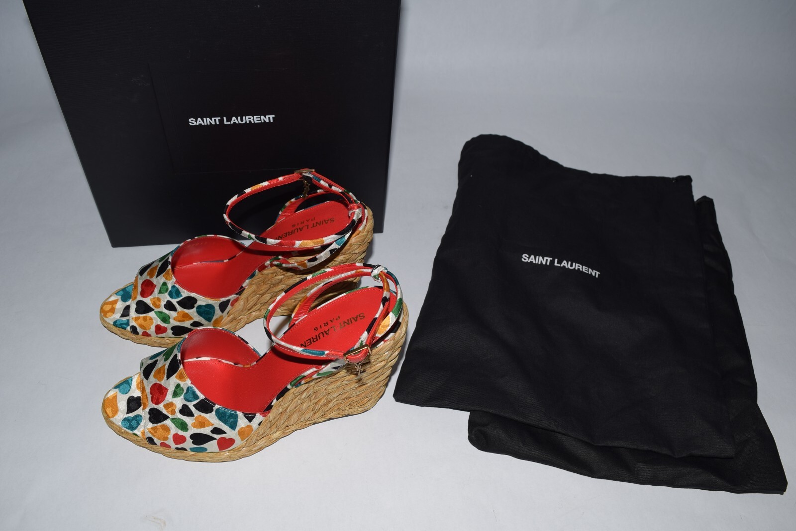 Sandali nuovi con scatola YSL Saint Laurent espadrillas stampa cuore Paloma zeppe tg 39 39 5