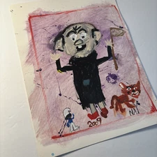 Cartoon Illustration Art Painting Gargamel Azrael Smurf Nay 12x9 Acrylic Purple