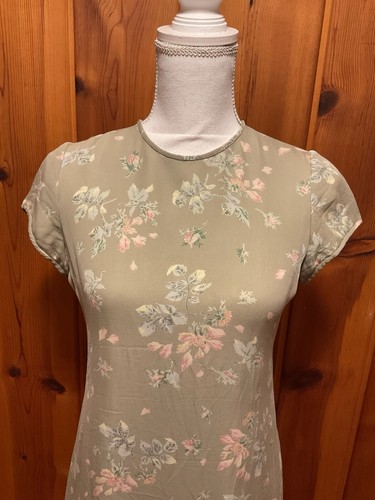 Ralph Lauren VTG 90s Women’s Petite Green Floral 100%Silk Lined Mid-length Dress - Picture 8 of 9