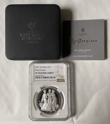 2021 St Helena Three Graces Silver Proof One Ounce 1oz NGC PF70