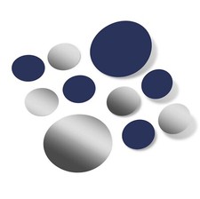 Navy Blue/Metallic Silver Vinyl Wall Decals 30 Decals - Polka Dots Stickers...