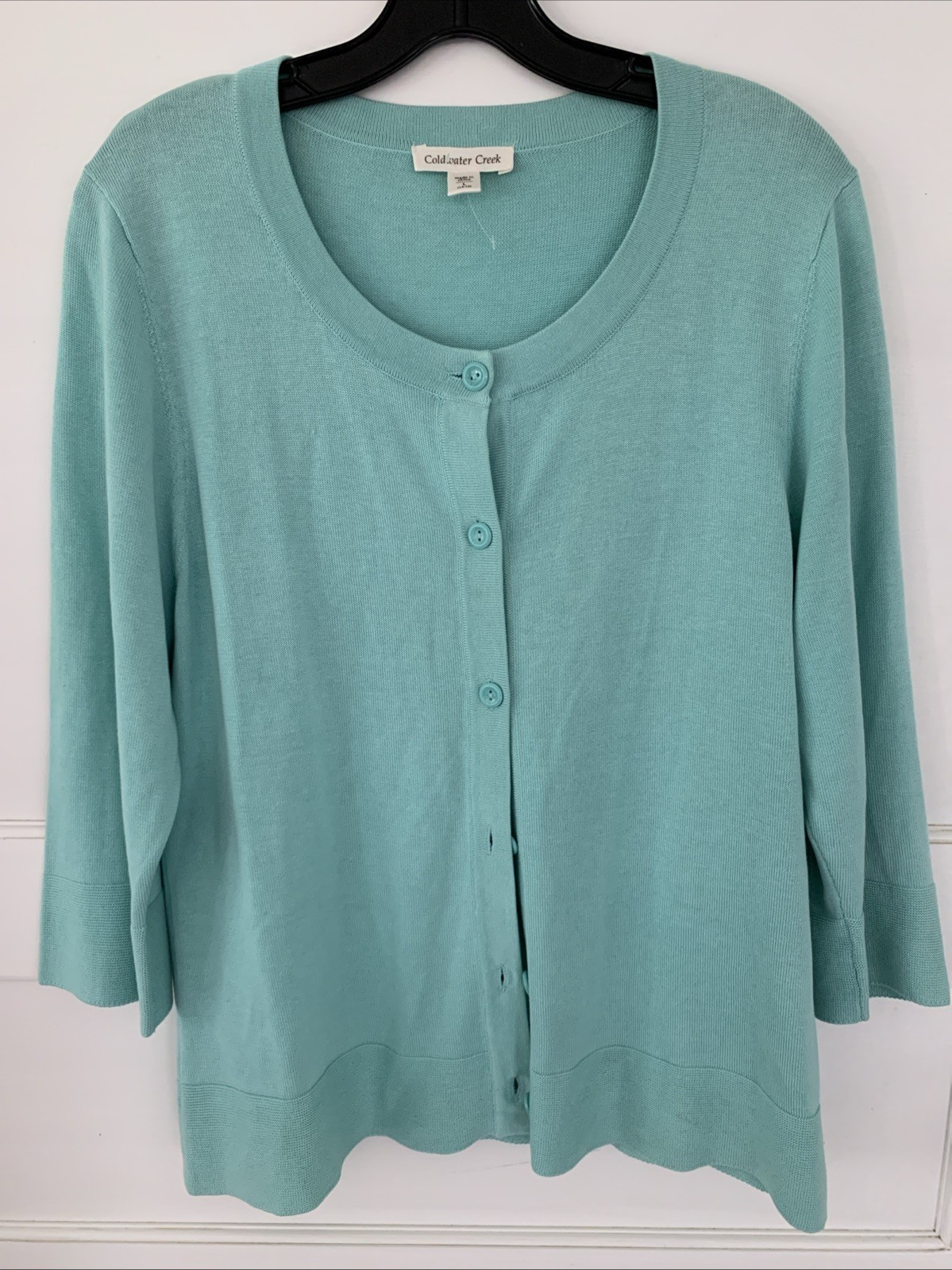 Coldwater Creek L Button Down Cardigan 3/4 Sleeve Aqua Vintage