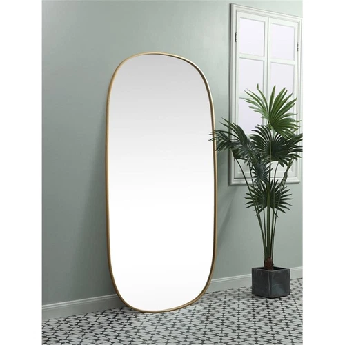 Elegant Decor Brynn 30x60" Oval Modern Metal Wall-Mounted Mirror in Brass - Picture 9 of 11