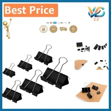 Amplier Assorted Binder Clips 100 Pieces – Steel, 6 Sizes, Black, Office Use