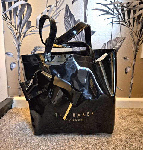 Ted Baker Women’s Black Patent PVC Tote Bag with Bow & Pouch