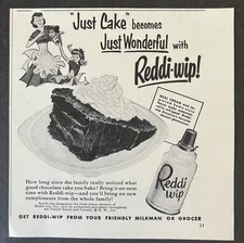 1952 Reddi-Wip Whipped Cream Cake Slice Mom Kid B&W Vintage Print Ad