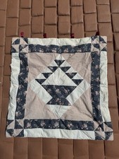 Geometric Pattern Lap Quilt - Wall Hanging Pink Blue and White Quilt - 37  x 37  