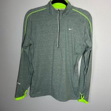 Nike Running Dri-FIT Half Zip Pullover Green Neon Lime Thumbholes Womens Large