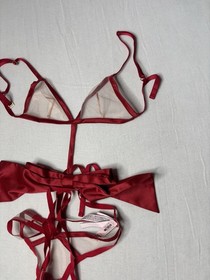 Victoria&rsquo;s Secret Sexy Red Sheer Mesh Caged Teddy LIQUID Satin Bow Size Small