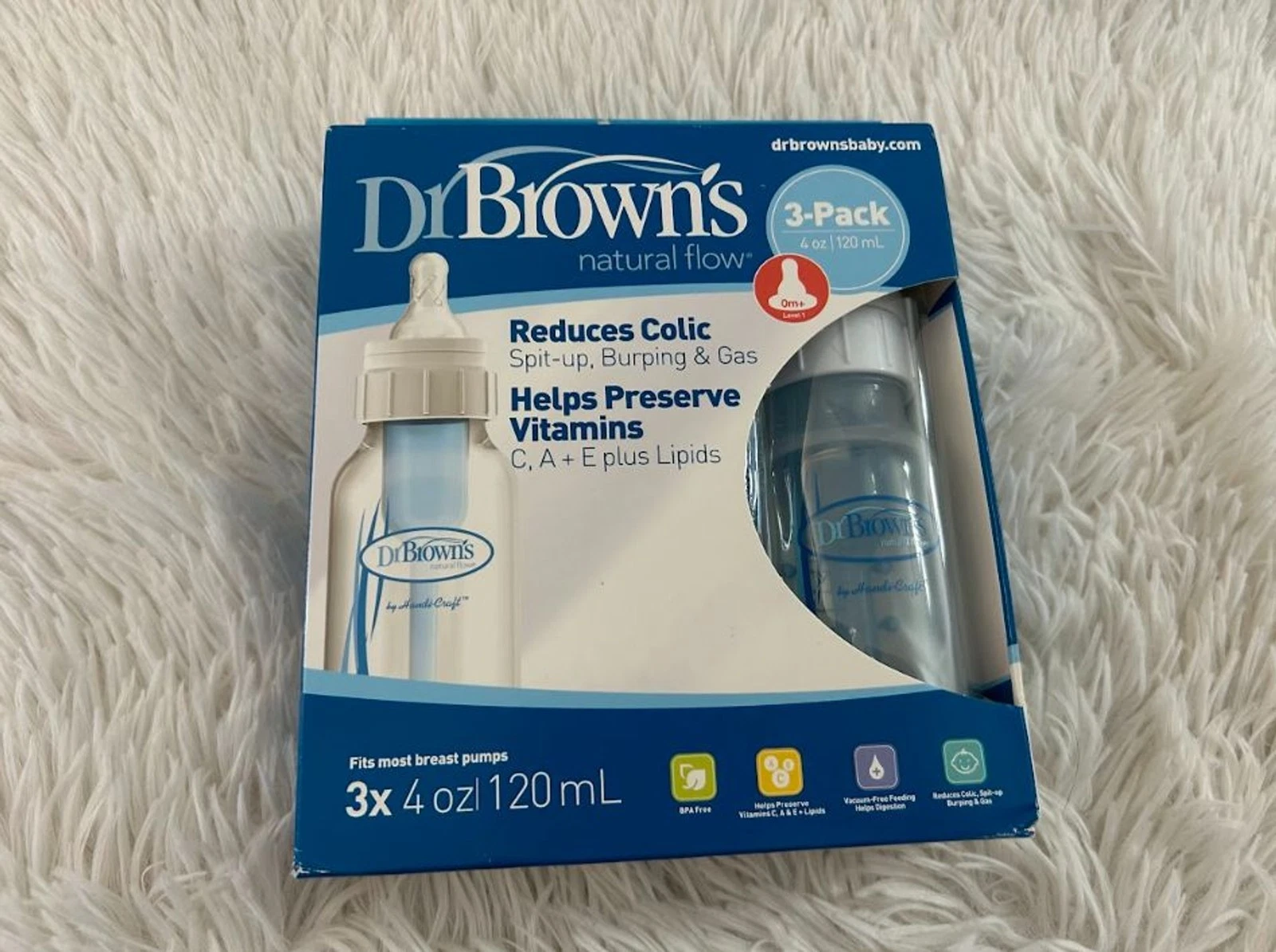 New Dr Brown's 4 oz 0m+ 3 pack baby bottles