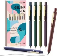 Gel Pens, 6 Pack 0.5Mm Pens Fine Point Smooth Writing Pens with Quick-Dry Black 