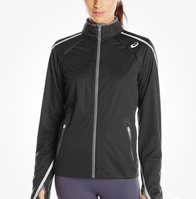 Asics ACCELERATE Womens Zip Front Polyester Running Jacket XS Black NEW