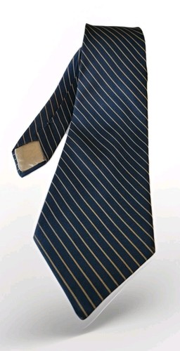 Ermenegildo Zegna 100% Silk Tie Made in Italy Navy Dark Blue Gold Stripe - Picture 6 of 11