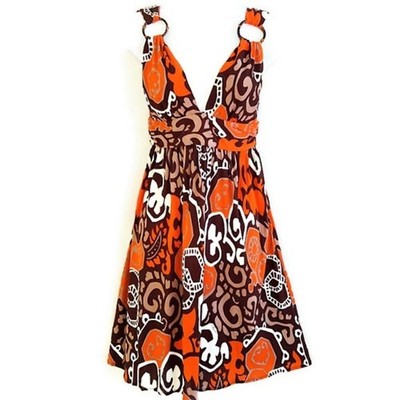 SiLK Milly Knit Dress Fit Flare Plunging V Neck Mod Bamboo O Ring Side Zip USA P