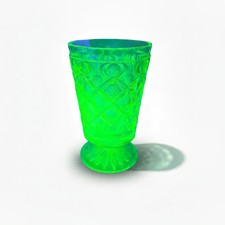 Jefferson Glass Uranium Glass Footed Mug Diamond and Peg Circa 1910
