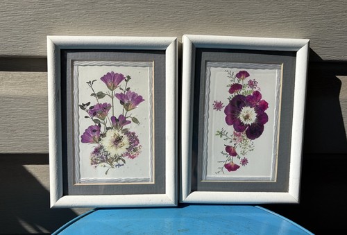 Vintage Purple Flower Botanical Impressions Artisan Made Framed Art Signed 8x6-2