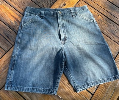 Wrangler Shorts Mens 38 Dark Blue Denim Jean Jorts Carpenter Utility Baggy Y2K