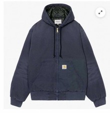 Carhartt J140 DNY Dark Navy Hooded Quilted Jacket Mens Size Large Excellent